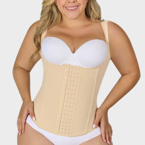 Front hook shapewear vest with steel boning made of Powernet for waist and tummy contro